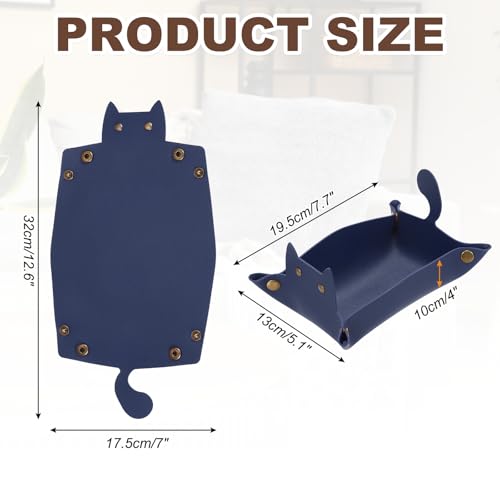 uxcell Leather Valet Tray, Folding Jewelry Tray Organizer Travel Dish Plate Desk Organizer for Women and Men Storage Jewelry Keys Wallet Coin, Blue - color: Blue