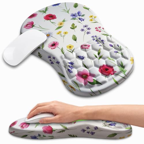 Ergonomic Mouse Pad with Wrist Rest, Memory Foam Wrist Support for Carpal Tunnel Pain Relief, Massage Design Mousepad and Non-Slip Base for Office and Gaming, 12x8 Inch, Beautiful Flowers - color: Beautiful Flowers