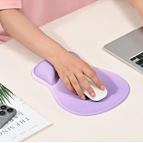 EooCoo Ergonomic Mouse Pad with Gel Wrist Rest Support Middle Concave Design, Relieve Wrist Pain Mousepad, Non-Slip Base for Laptop, Office Desk Accessories, Carpal Tunnel Syndrome - color: Purple