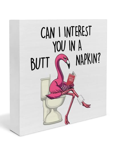 Pink Flamingo Bathroom Decor, Can I Interest You in A Napkin Wooden Box Sign, Funny Flamingo Bathroom Signs Decor and Accessories - color: Flamingo