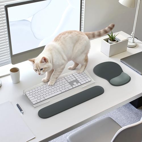 iCasso Keyboard Wrist Rest,Black Ergonomic Mouse Pad with Wrist Support,Acrylic Clear Keyboard Stand for Desktop,Non-Slip Mousepad Set for Office Home Gaming - color: Pure Black