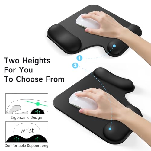 Ergonomic Mouse Pad with Gel Wrist Rest (1"& 1.2" Dual Height) - Black Mouse Pads Compact Mousepad Desk Mat Office, Gaming & Carpal Tunnel Relief | Non-Slip Rubber Base - color: Black