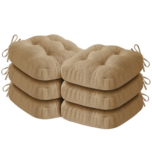 IASEAHK Chair Cushions for Dining Chairs, Dining Chair Cushions, Tufted Indoor Chair Pads with Ties & Non Slip Backing, Seat Cushions for Kitchen Chairs 16.5” x 16.5” x 3.5”, Set of 6, Khaki - color: Khaki, size: Pack of 6