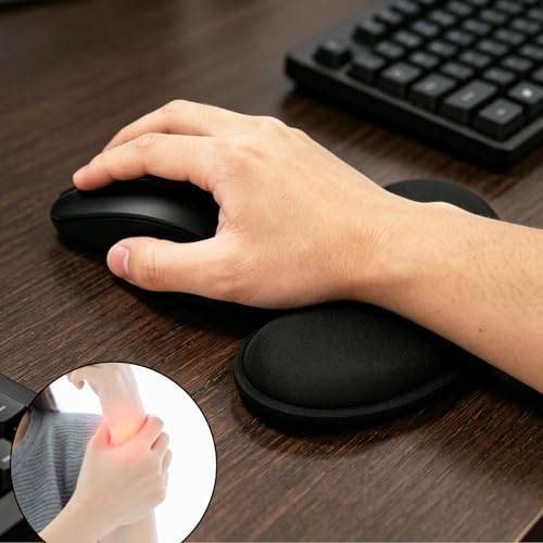 JJUNW 3 Pcs Wrist Rest for Mouse, Silicone Mouse Rest with Non-Slip Base, Black Wrist Pad for Typing Pain Relief, Office, Home, Gaming, Computer