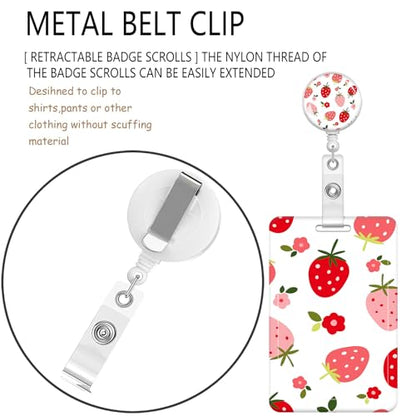ID Badge Holder with Lanyard Fashionable ID Card Holders with Retractable Lanyards Soft Fiber Metal Clip Sturdy Buckle for Key Wallet Work Nurse Teacher (Cute Strawberry) - color: Cute Strawberry