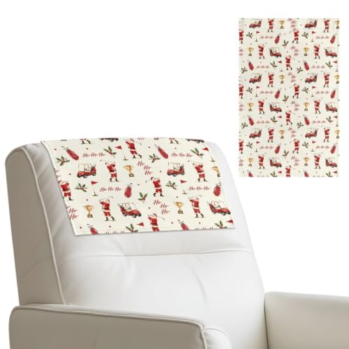 Xmas Headrest Covers for Recliner, Golf Santa Print Waterproof Leather Sofa Head Rest Protectors, No-Scratch Furniture Protector,Winter Christmas Home Decor, 2 Pack - color: Golf Santa
