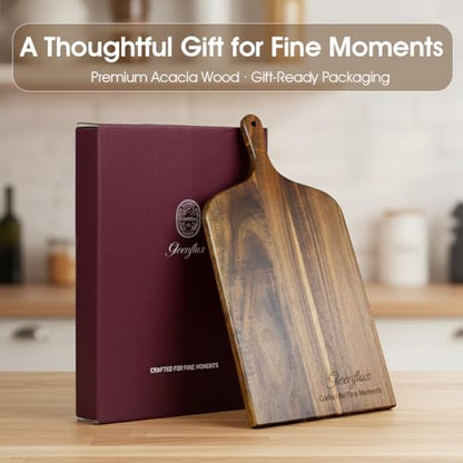 Charcuterie Board & Serving Tray with Handle, Large Acacia Wooden Cutting Board and Cheese Board Set for Serving, Appetizers, Entertaining & Housewarming Gift - size: 20 inch
