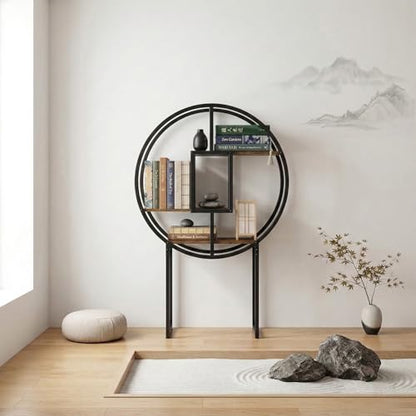 OFFICEROO Round Bookshelf 4ft – Circle Bookcase & Display Shelf for Collectibles, Tall Book Shelf for Living Room, Lego Shelf Display, Small Bookshelf & Action Figure Shelf