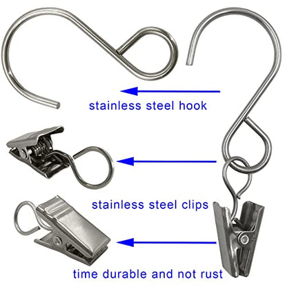 Stainless Steel S Hooks Curtain Clips, 50 Pack Hanging Party Lights Clips, Hangers Gutter Photo, Art Craft Display, 3 Inch Long, Silver - color: 3 Inch Long Silver