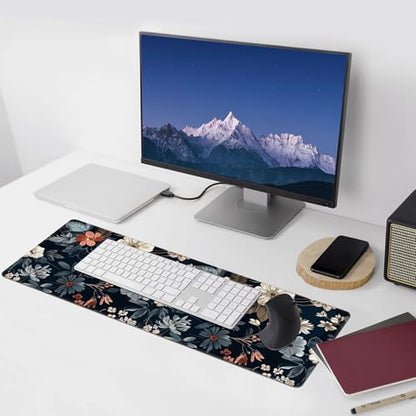 Dark Flower Large Mouse Pad,Gaming Keyboard Desk Pad,Extended Mouse Mat Non-Slip Rubber Base with Stitched Edges for Office Game Home XL 31.5"x11.8" - color: Dark Flower, size: 31.5L x 11.8W inches