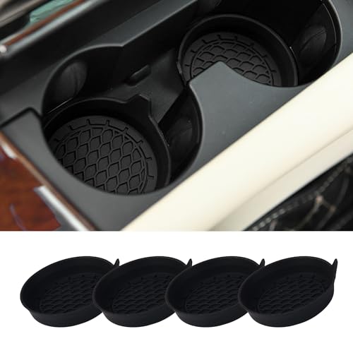 4PCS Car Cup Holder Coaster, Silicone Non-Slip Vehicle Cup Holder Insert Pads, Automotive Interior Insulation Drink Cup Mats Decor Accessories, Universal for SUV, Sedan, Truck (Black) - color: Black