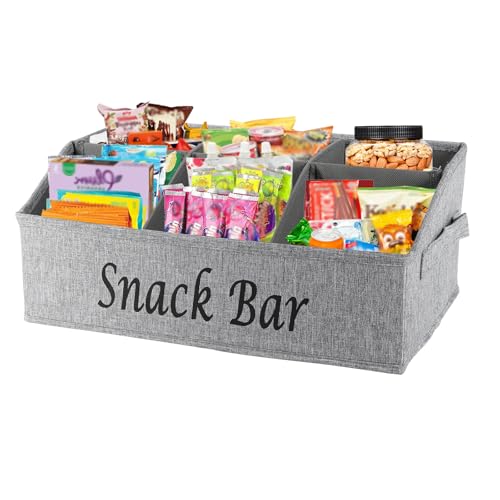 Snack Organizer for Countertop, Trapezoid Fabric Snack Bin Holder with Side Handles, 6 Compartment Snack Basket Container, Lightweight Snack Bar Station Organizer, Kitchen Pantry Storage-Gray - color: Gray