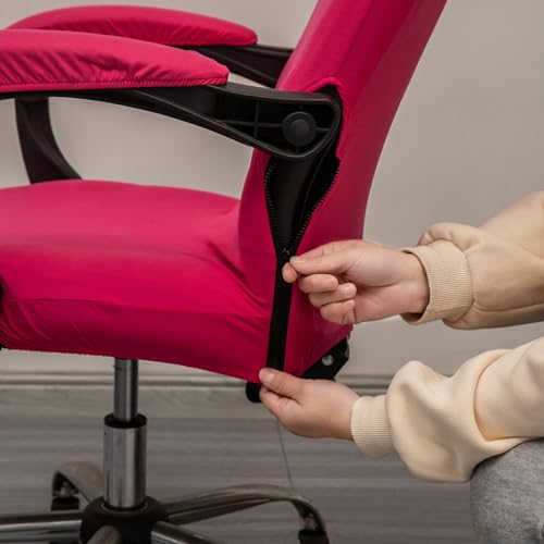 Melaluxe Office Chair Cover with Arm Covers - Universal Stretch Desk Chair Cover, Computer Chair Slipcovers (Size: L) - Rose - color: Rose, size: Large with Arm Cover