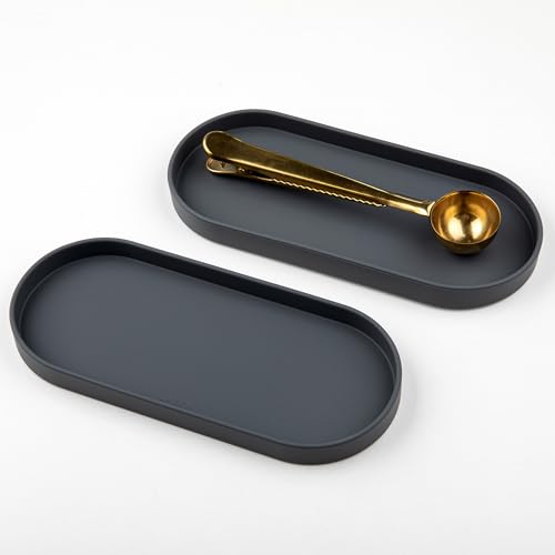 Lazy K Silicone Tray - Small Vanity Tray Organizer - Spoon Rest Holder - Multi-Purpose Modern Kitchen Sink, Bathroom, Counter Organizer (Grey) - color: Cool Grey-2pcs