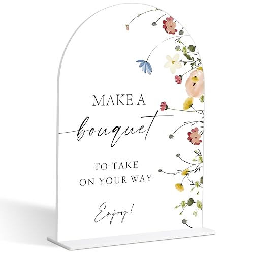 Make A Bouquet Sign, Flower Style Bridal Shower Sign for Wedding, Engagement, Bridal Shower and Reception, Bridal Shower Decorations, Wedding Shower Favors, 6X8 Inch Acrylic Arch Sign with Stand,26 - color: Make A,26