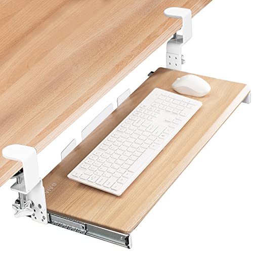 VIVO Large Height Adjustable Under Desk Keyboard Tray, C-clamp Mount System, 27 (33 Including Clamps) x 11 inch Slide-Out Platform for Typing, Light Wood, MOUNT-KB05HA - color: Light Wood, size: 27" fixed width