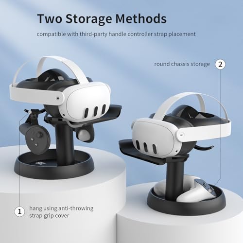 AMVR VR Headset Stand Holder Compatible with Quest 3s/Quest 3/Vision Pro/Quest 2/Pico 4/for PSVR 2 - Universal VR Headset Display Dock, Stable Bracket Storage Round Base, Mount Install Easy - color: Black