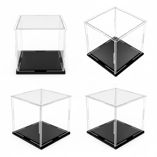 Clear Acrylic Display Case, 8x8x8 inch (20x20x20cm) | Assemble Cube Display Box, Black Base, Dustproof Protection, For Collectibles Memorabilia Figurines - size: 8 x 8 x 8 inches