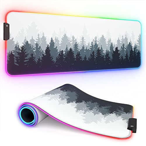 ITNRSIIET RGB Gaming Mouse Pad, Full Desk XL Extended Large Gaming Mousepad, 12 Lighting Modes 30% Thicker Big LED Desk Mat for Gamers, 32 x 12 inches, Ink Painting Misty Forest - color: Ink Painting Misty Forest