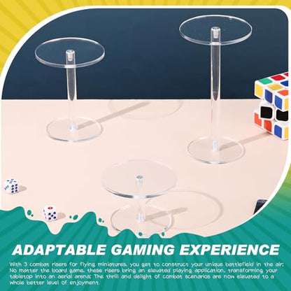 3 Pieces Acrylic Combat Risers for Flying Miniatures, 3 Different Heights Flyer Risers for Tabletop RPG Board Games Watch Jewelry Small Planters Figures Display