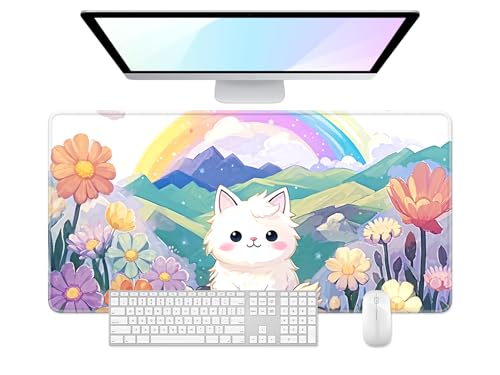 Desk Pad, 32" x 16" XXXL Extended Large Gaming Mouse Pad, Desktop Decor Desk Mat, Men Women Office Supplies and Accessories, Cute Anime Mouse Mat for Laptop & Keyboard, Rainbow Cute Cat - color: Rainbow Cute Cat