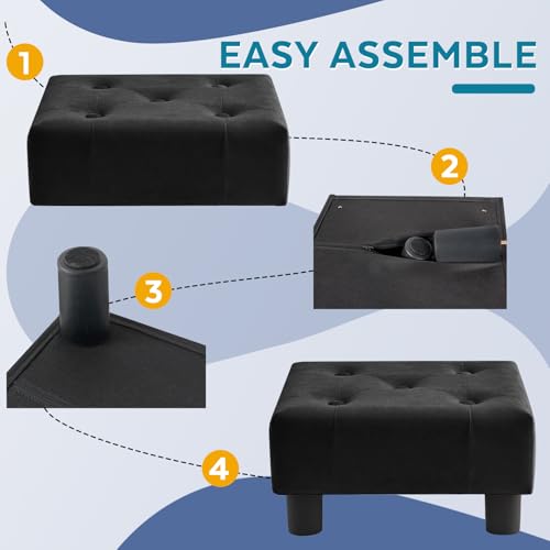 Small Foot Stool Ottoman, Velvet Footstool Ottoman Foot Rest for Couch, Rectangle Footstools and Ottomans Small for Living Room, Entryway and Bedroom (Black) - color: Black (Velvet)