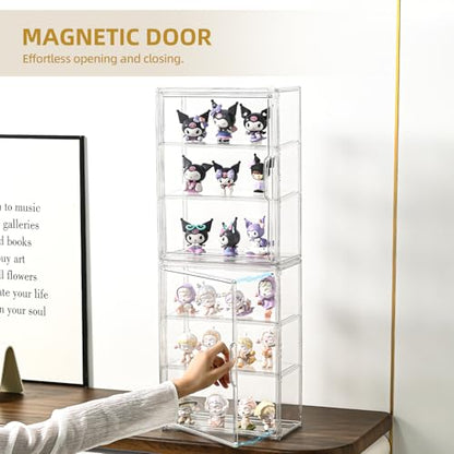 3 Tier Display Case for Collectibles,Clear Display Box with 2 Movable Plates ,Storage Container with Magnetic Door (Large 3 Pack) - size: Large 3 Pack