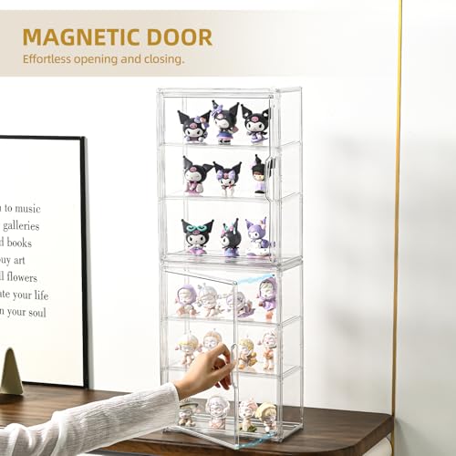 3 Tier Display Case for Collectibles,Clear Display Box with 2 Movable Plates ,Storage Container with Magnetic Door (Large 2 Pack) - size: Large 2 Pack