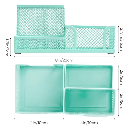 M&G Mesh Pen Holder Desk Organizers Pencil Holder for Desk Light Blue, 3 Compartments Metal Office Supply Organizer with Sticky Notes Holder for Home Office - color: Light Blue