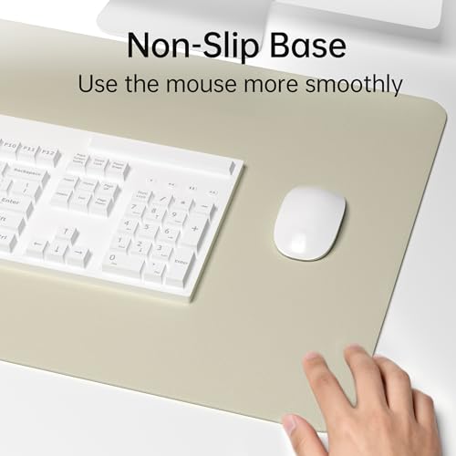 Leather Desk Pad, Non-Slip Suede Base, Stitched Edges, Dust-Proof Easy-Clean Surface, Mouse Pad & Desk Protector for Office and Home, Apricot White 23.6" x 11.8"