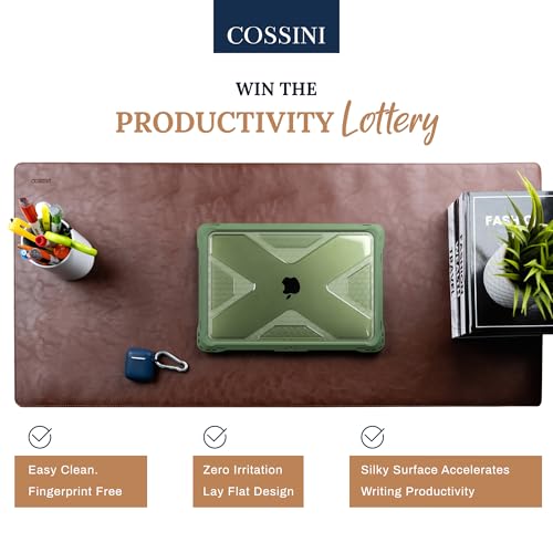Cossini XL Desk Pad - Large Vegan Leather Desk Mat (17 x 36) - Buttery Smooth Writing, Damage Blocking, Non-Slip, Waterproof - Home Office Computer Desk Protector Blotter Laptop Keyboard Mouse Pad - color: Brown