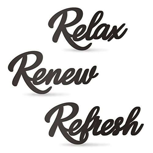 3 Pieces Bathroom Decor Black Wooden Bath Room Sign Bathroom Wall Art Farmhouse Relax Renew Refresh Sign (black) - color: Black