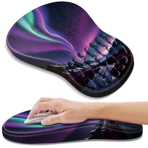 YIWEI Ergonomic Mouse Pad with Wrist Support - Gel Memory Foam Mouse Mat for Computer Keyboard & Laptop - Non-Slip Base, Pain Relief for Home Office & Gaming - Aurora/Northern Lights - color: Aurora