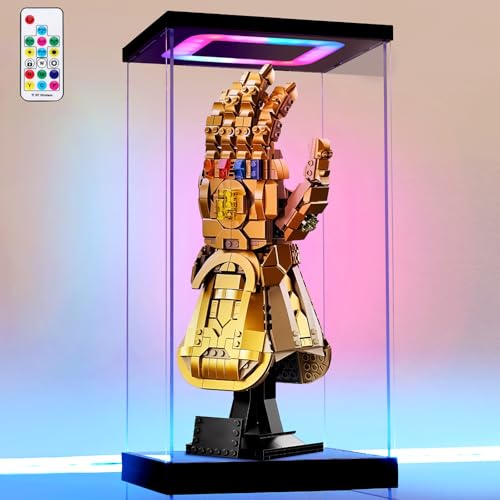 Clear Acrylic Display Case with Light for Lego 76191, Multiple Color Lights Dustproof Protection Display Box for Collectibles Action Figures（7.5×6.3×14.2inch） - size: 7.5*6.3*14.2 in