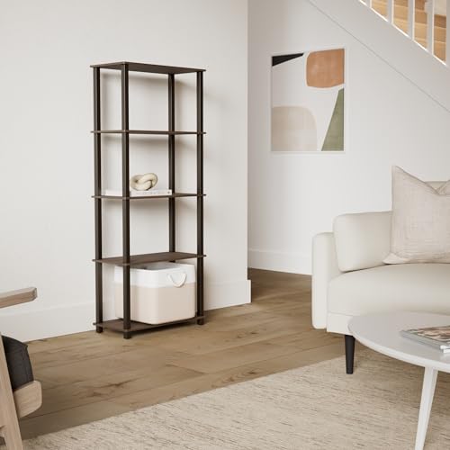 Furinno TURN-S-TUBE Book Shelf, 5-Tier Toolless Storage Shelves with Square Tubes, Shelving Unit for Organization and Storage for Living Room, Home Office, Walnut - color: Walnut/Brown, size: 5-Tier Square Tube