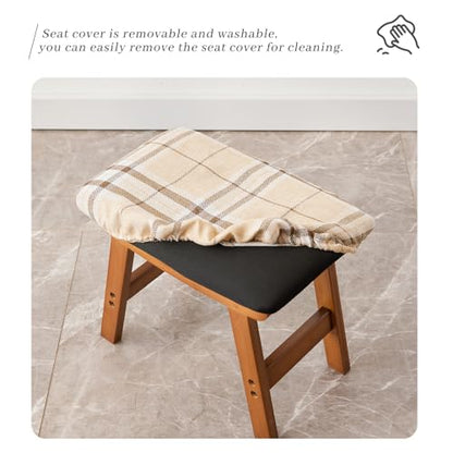 Kitsanery Foot Stool,Ottoman,Bamboo Small Sofa Foot Rest Under Desk,Extra Seating for Living Room, Bedroom and Kitchen (Brown Stool Legs - Stripes Surface) - color: Brown Stool Legs - Stripes Surface