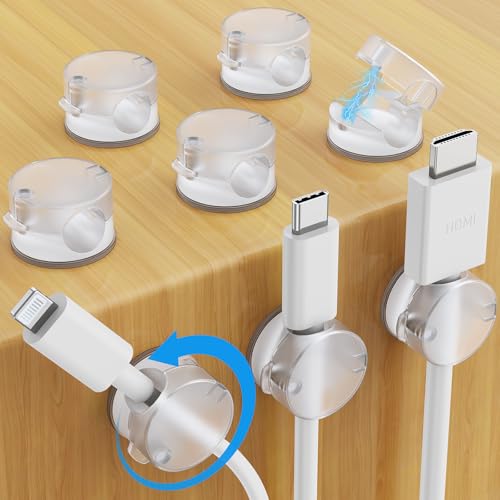 AGPTEK 8 Pack Magnetic Cable Clips, Upgraded 360° Rotatable Cord Holder Clips for Nightstand, Desk Cord Organizer Adhesive Wire Management Home Office Phone Charging Cords USB Cable Keeper (Clear) - color: Clear