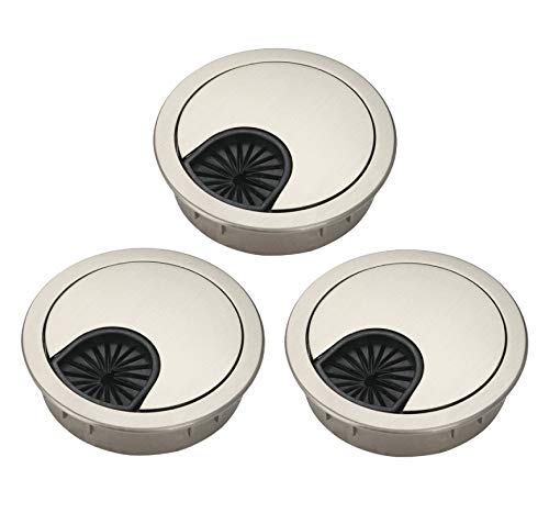 3 Pcs Satin Nickel Metal Cable Grommet, Zinc Alloy Desk Table Grommet Cable Cord Hole Cover for Home and Office, Fits 2inchs Hole 50MM Brushed Silver - color: Brushed Silver