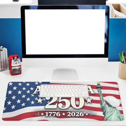 America 250 Mouse Pad Statue of Liberty America Flag Mousepad Extended Large Laptop Keyboard Non-Slip Rubber Base with Stitched Edges for Home Office Computer Keyboard Laptop 31.5x11.8 Inch - color: America 250 America Flag, size: 31.5" x 11.8"