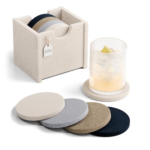 Fluxynara Felt Coasters for Drinks, Set of 8 Absorbent Coasters with Holder, Heat-Resistant & Reusable Round Design for Coffee Table & Living Room, 3.94 Inch, Nordic Slate - color: Nordic Slate, size: Round - 8 Count