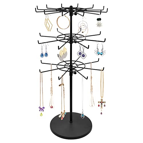 Polmart Heavy Duty Dual Heights (Stand & Tiers) Adjustable Countertop Spinner Display Stand (Black, 3-Tier) - color: Black