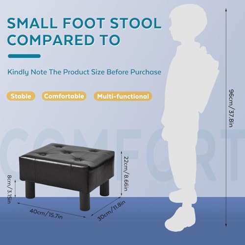 Small Foot Stool Ottoman, Faux Leather Footstool Ottoman Foot Rest for Couch, Rectangle Footstools and Ottomans Small for Living Room, Entryway and Bedroom (Black) - color: Black