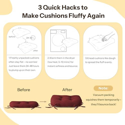 Indoor Kitchen Chair Cushions Set of 4 18"X16.5"X3" Soft Anti Slip Dining Chair Pads Tufted Kitchen Seat Cushion with Ties, Red - color: Red