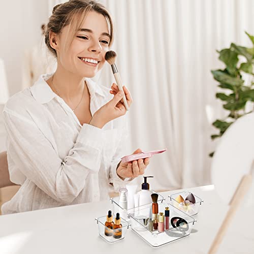 Ravinte 6 Pack Drawer Organizer - 3" X 9" Plastic Storage Bins, Acrylic Organizers with Non-Slip Pads Clear Desk Storage Tray for Makeup, Jewelries, Kitchen Utensils, Bathroom and Office - size: 3" x 9"