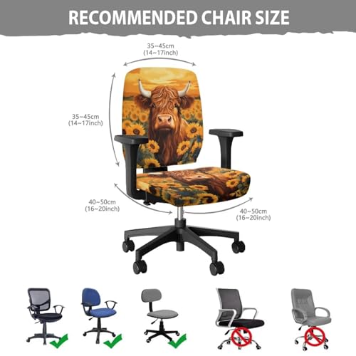 Highland Cow Office Chair Covers Stretchable Desk Accessories Universal Split Rotating Swivel Chair Slipcover Protector Computer Office Chair Seat Cover 2 Piece Office Gifts for Women Men - color: Highland Cow