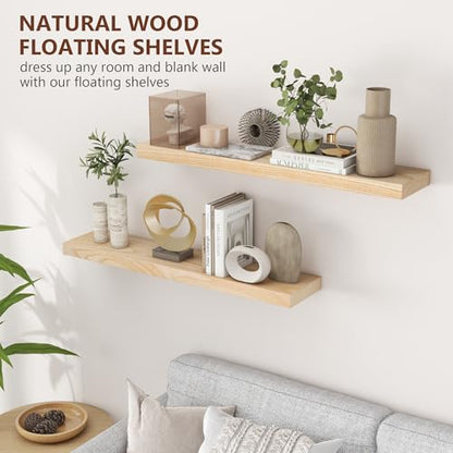 Fuqing Natural Floating Shelves, 36 Inch Set of 2, Raw Wood for Living Room & Home Office - color: Natural, size: 36 Inch