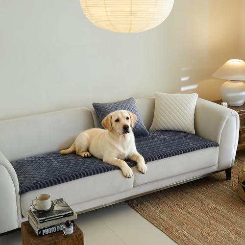 Diamond Quilted Couch Cover for Dogs Non Slip - Large Silicone Particles Pet Friendly Thick Sofa Slipcover for 3 Cushion Couch Washable Furniture Protector Mat for Dogs Cats - color: Dg-dark Gray, size: 27.6" x 59"