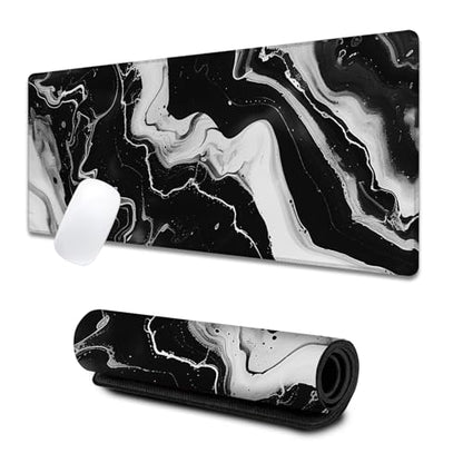 Marble Large Gaming Desk Mat,Rubber Non-Slip Black and White Mouse Pad,31.5x11.8x0.12in Extended Abstract Mousepad,Game Lover Mice Pads Gifts,Office Home Deskmat Decor - color: Marble