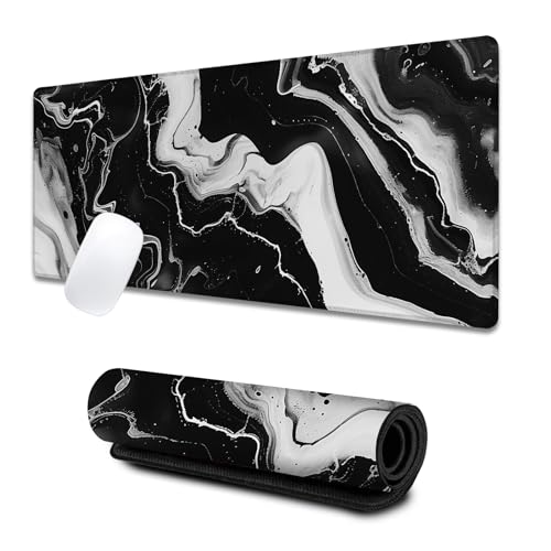 Marble Large Gaming Desk Mat,Rubber Non-Slip Black and White Mouse Pad,31.5x11.8x0.12in Extended Abstract Mousepad,Game Lover Mice Pads Gifts,Office Home Deskmat Decor - color: Marble