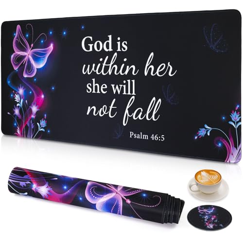 Large Gaming Mouse Pad with Coaster,Desk Matt for Desktop,Desk Mat-Purple | Desk Pad,XXL Cute Desk Mat Cover for Computer Keyboard Laptop Women Office Home Decor, 31.5'' x15.6'' - color: B6-Purple Butterfly